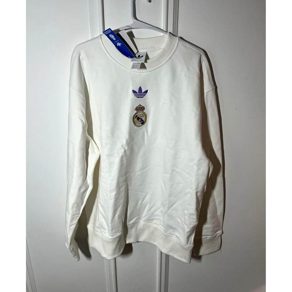 adidas Real Madrid 25/26 LFSTLR Crew Sweatshirt Mens Large White KC7789 NWT